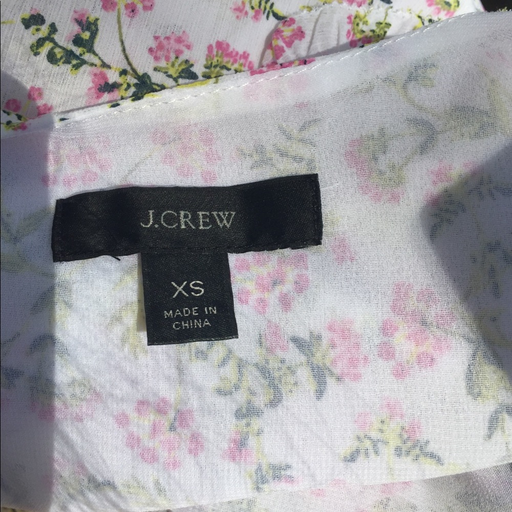 J. Crew pink floral on white chiffon corset peasant top rose puff sleeve - Picture 3 of 9